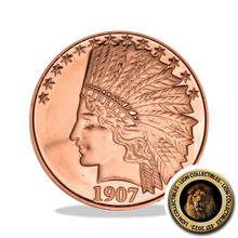 Load image into Gallery viewer, 1oz .999 Fine Copper Quarter Eagle Indian Head Collector Ounce Bullion ROUND USA
