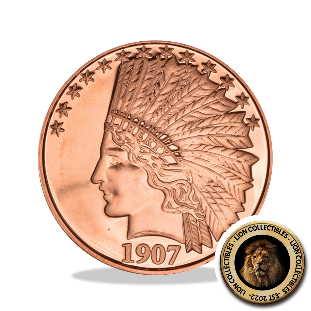 1oz .999 Fine Copper Quarter Eagle Indian Head Collector Ounce Bullion ROUND USA