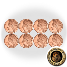 Load image into Gallery viewer, 8x 1oz .999 Fine Copper Quarter Eagle Incuse Indian Head Ounce Bullion ROUND USA
