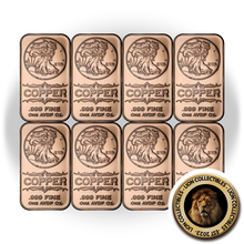 Load image into Gallery viewer, 8x 1oz .999 Fine Copper Walking Liberty Collectors Ounce Bullion Bars Rare USA
