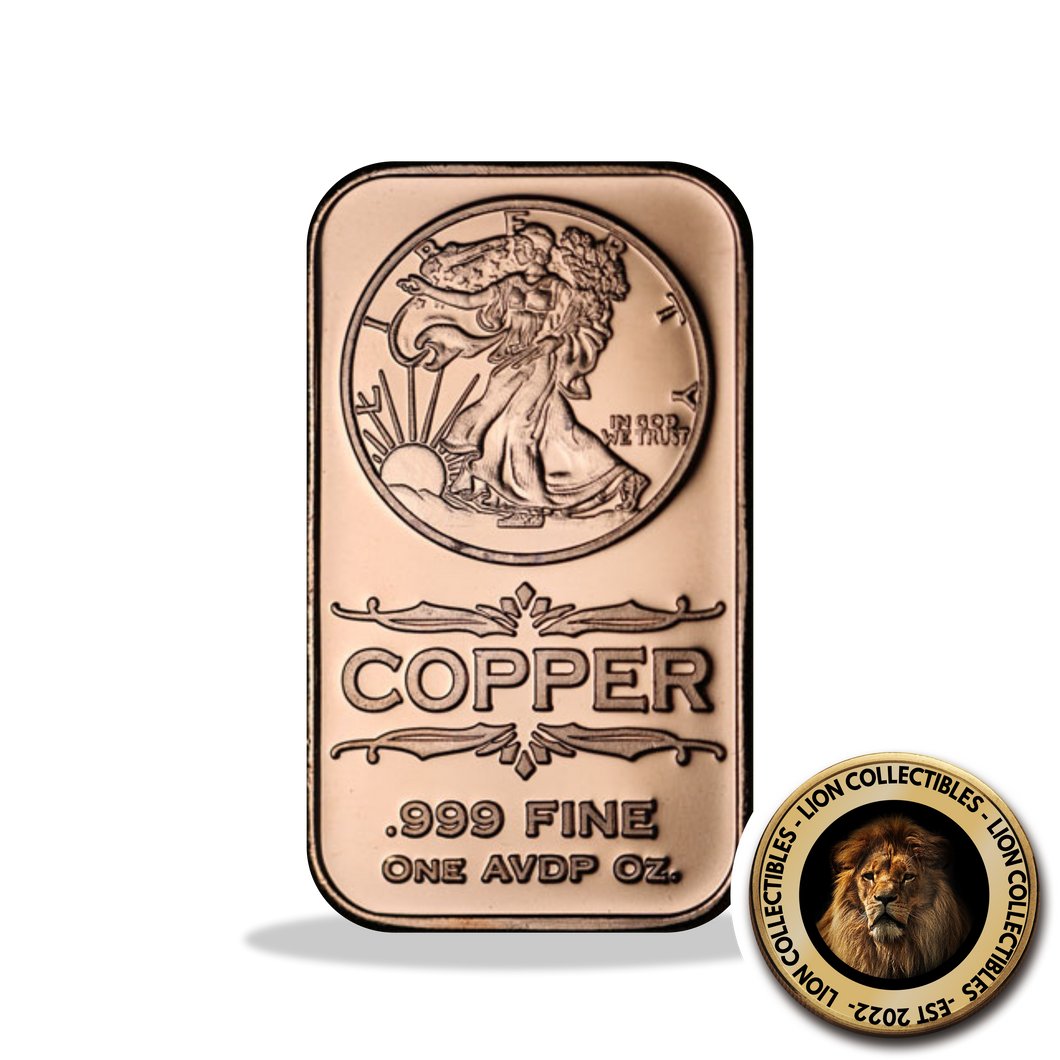 1oz .999 Fine Copper Walking Liberty Collectors Ounce Bullion Bar From USA